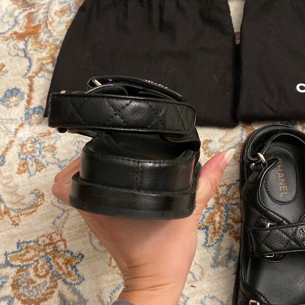 Authentic Chanel Dad Sandals 38C Black Caviar Leather - Picture 6 of 12